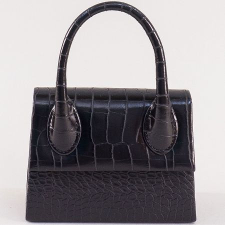 Черна кроко кожа дамска чанта с една преграда ch0165krch