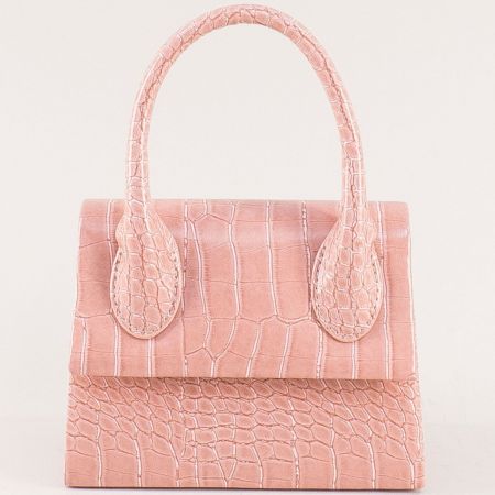 Интересна дамска чанта в розово с кроко принт ch0165krrz