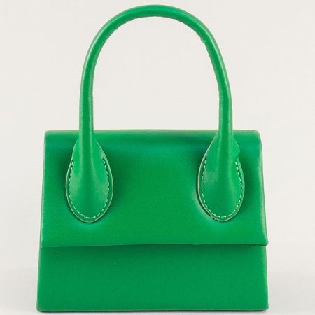 Малка зелена дамска чанта с къса и дълга дръжка ch0165tz