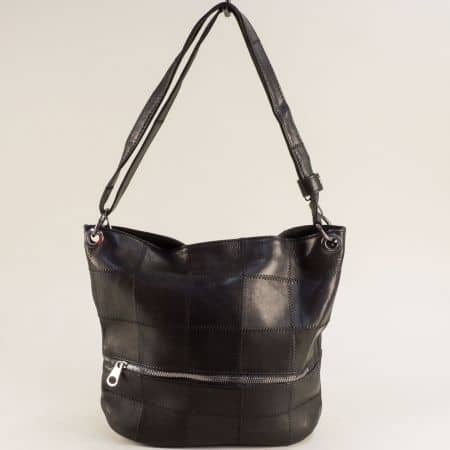 Дамска чанта черна кожа дълга дръжка ch0206ch
