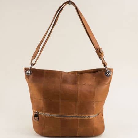 Кафява ежедневна дамска чанта с преден джоб ch0206k