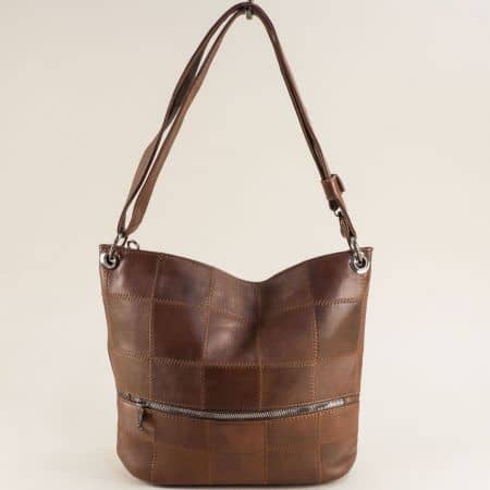 Дамска чанта с дълга дръжка естествена кожа в кафяво ch0206kk