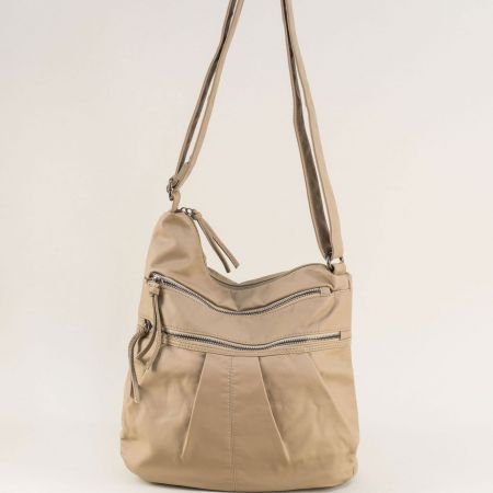 Модерна дамска чанта с дълга дръжка в бежово ch0271bj