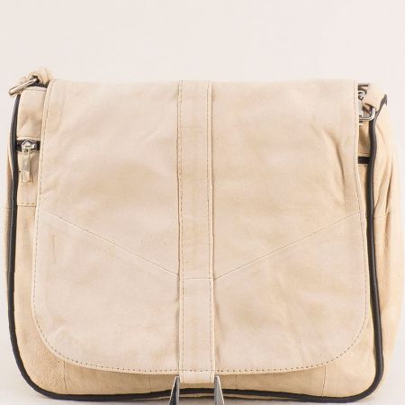 Дамска спортна чанта естествена кожа в бежов цвят ch0301nbj