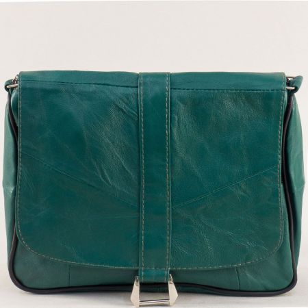 Дамска кожена чанта в зелен цвят с дълга дръжка ch0301z1