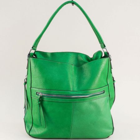 Зелена дамска чанта с къса и дълга дръжка ch0308z