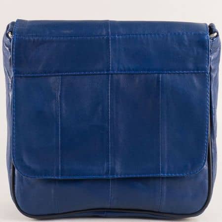 Естествена кожа дамска чанта в син цвят с дълга дръжка ch0311s