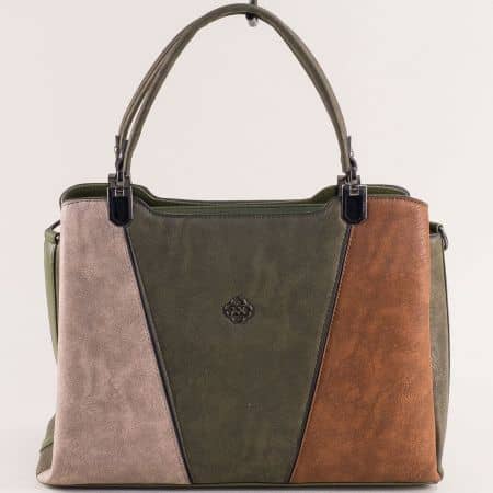 Дамска чанта със зелен гръб и заден джоб ch0401z
