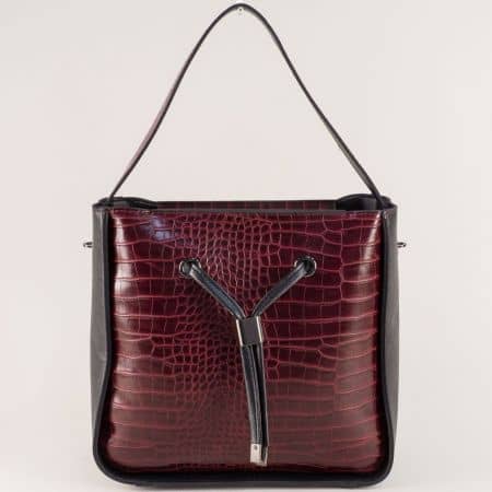 Дамска чанта с органайдер и кроко принт в цвят бордо  ch0402bd