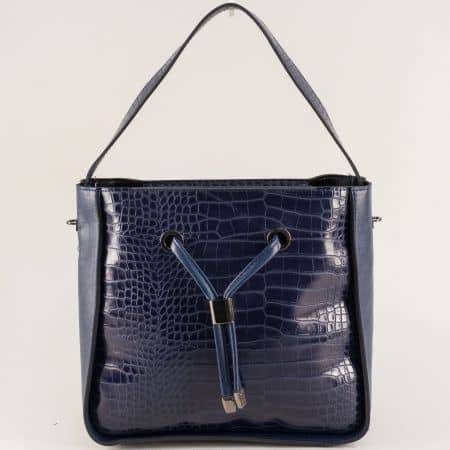 Дамска чанта с кроко принт в тъмно син цвят ch0402s