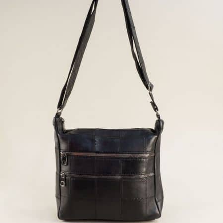 Ежедневна дамска чанта в черно от естествена кожа ch0406ch