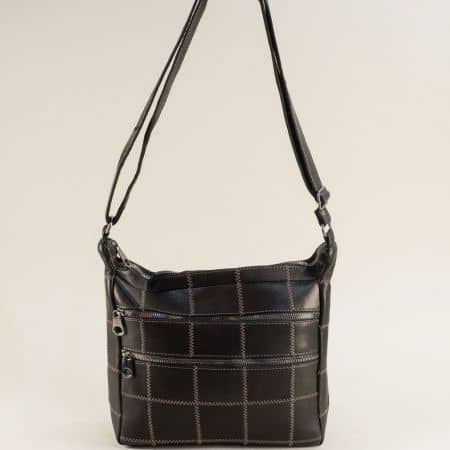 Естествена кожа дамска чанта в черен цвят ch0406ch1
