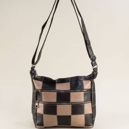 Бежово и черно дамска чанта естествена кожа ch0406chps1