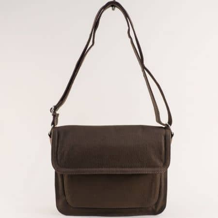 Кафява дамска чанта със заден джоб естествена кожа ch0411k1