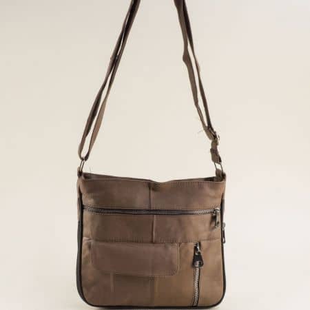 Кафява дамска чанта естествена кожа с предни джобчета ch0506k