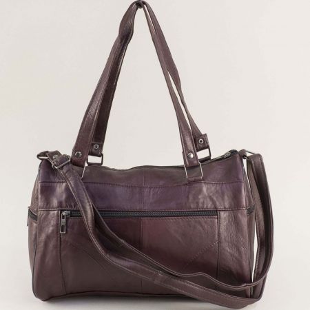 Естествена кожа дамска чанта в бордо с преден и заден джоб ch0510bd