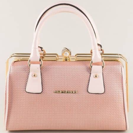 Розова дамска чанта със закопчалка твърда структура ch051rz