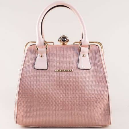 Розова дамска чанта с твърда структура и перлен блясък ch052rz