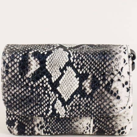 Дамска чанта със змийски принт в сиво и черно ch0604zps