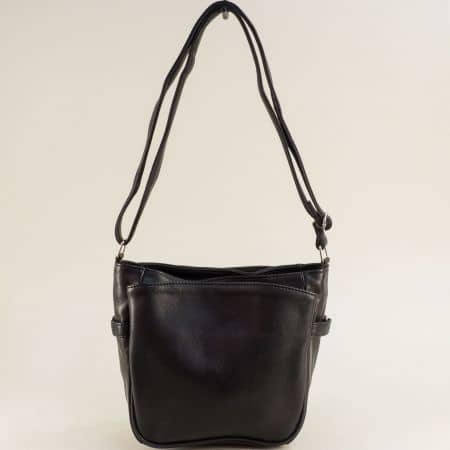 Черна дамска чанта с три прегради естествена кожа ch0706ch