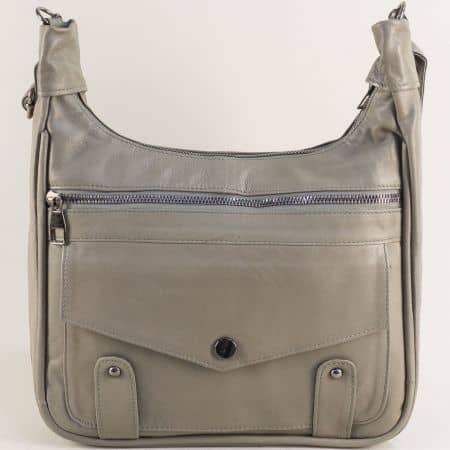 Дамска чанта естествена кожа в сив цвят ch0712sv