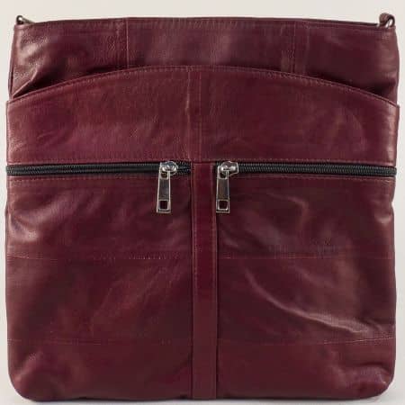Дамска чанта в цвят бордо от естествена кожа ch081018bd