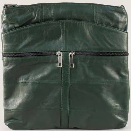 Дамска чанта в зелен цвят от естествена кожа ch081018z