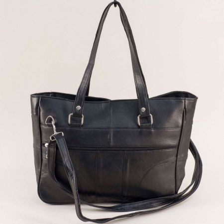 Дамска атрактивна чанта за всеки ден от черна кожа с къса и дълга дръжка ch081023ch