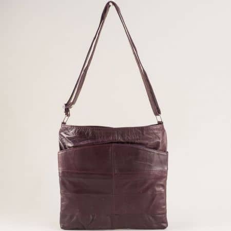 Лилава дамска чанта с три прегради от естествена кожа ch081118l