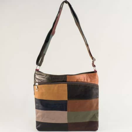 Дамска чанта в кафяво, зелено, черно, бежово и оранж ch081118ps1