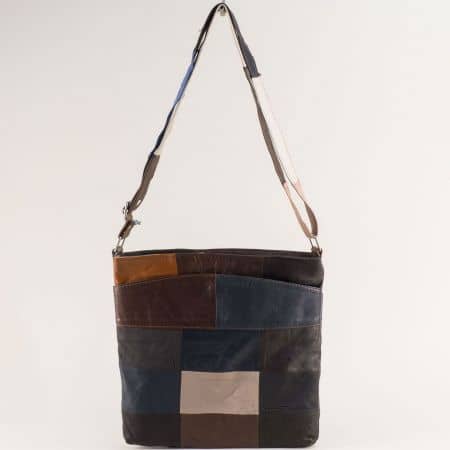 Дамска чанта в кафяво, сиво, синьо, зелено и черно ch081118ps2-r