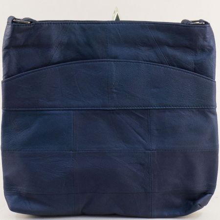Кожена дамска чанта в тъмно син цвят с три прегради ch081118s