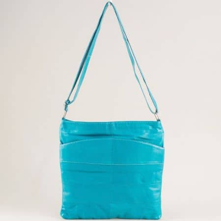 Тюркоазено синя дамска чанта от естествена кожа ch081118s4