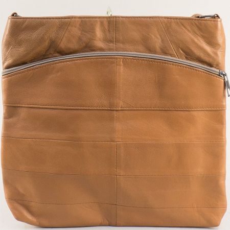 Бежова дамска чанта от естествена кожа с дълга дръжка ch081118tbj