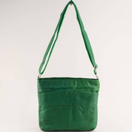 Дамска ежедневна кожена чанта в зелен цвят с дълга дръжка ch081118z6