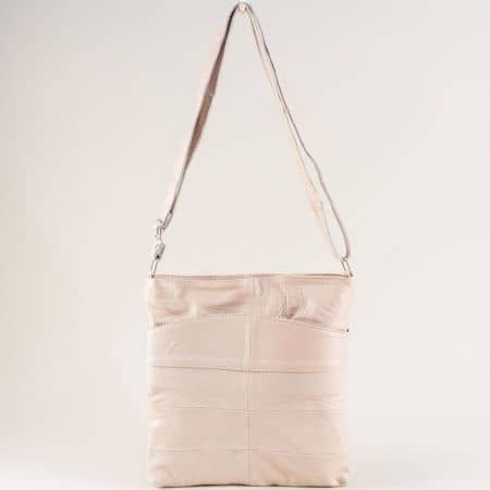 Кожена дамска чанта в розов цвят с дълга дръжка ch081118rz1