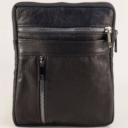 Черна мъжка чанта с една преграда естествена кожа ch0902ch