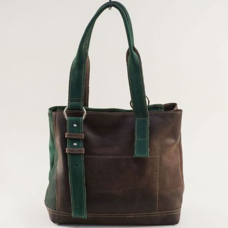 Дамска чанта в кафяво и зелено от естествена кожа ch090922kz