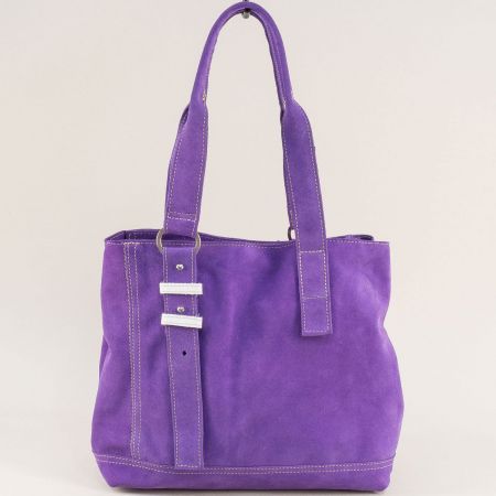 Естествен велур дамска чанта в лилав цвят  ch090922vl