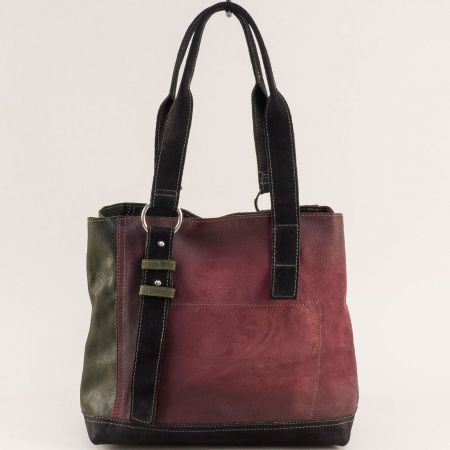 Дамска чанта с две лица в зелен , черен и бордо цвят ch090922zbdch
