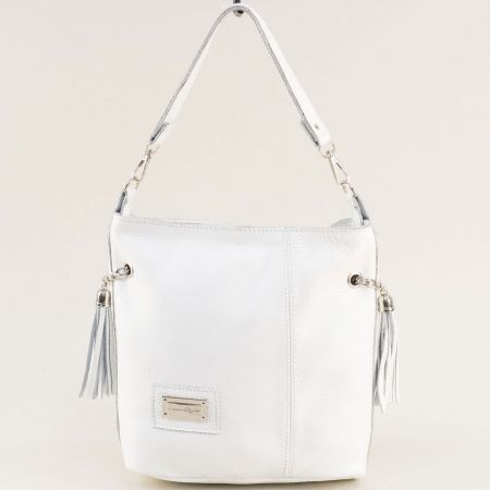 Естествена кожа спортна чанта в бял цвят ch091021b