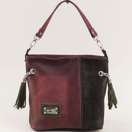 Малка кожена чанта в бордо и черно със заден джоб ch091021bdch
