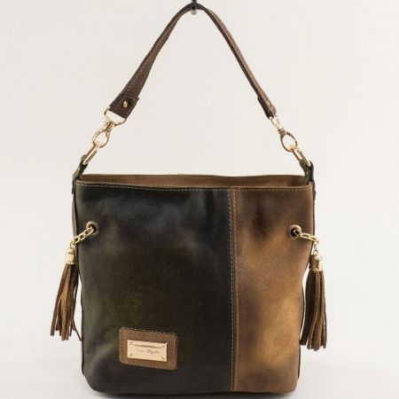 Малка кожена дамски чанта за през рамо в зелено и кафяво ch091021zk