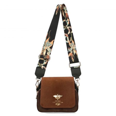 Естествен велур и кожа дамска чанта в кафяв цвят с модерна дръжка ch0917chk