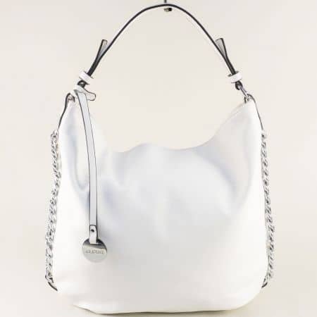 Дамска чанта, тип торба в бяло с декорация ch097b