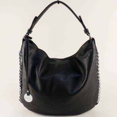 Дамска чанта, тип торба в черен цвят с декорация ch097ch