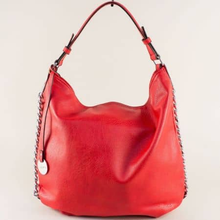 Дамска чанта, тип торба в червен цвят с декорация ch097chv
