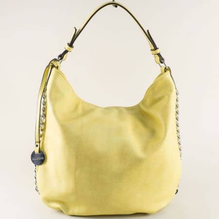 Дамска чанта, тип торба в жълто с декорация ch097j