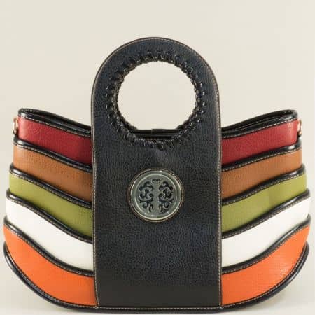 Дамска чанта в черно, зелено, бордо, кафяво, оранж и бяло ch1005ch