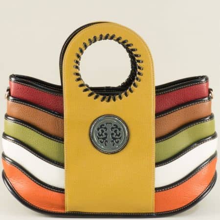 Дамска чанта в жълто, зелено, бордо, кафяво, оранж и бяло ch1005j